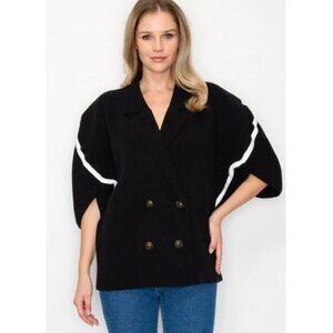 New Joh Jinny Black Knitted Double Breasted Sweater Jacket Dolman Sleeve Soft M